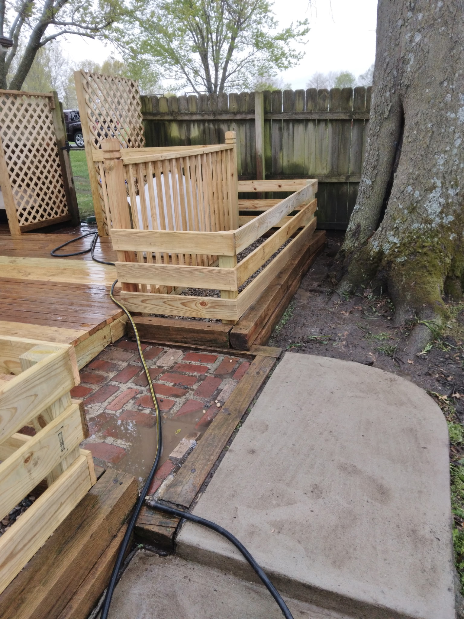 Deck construction with brick pathway